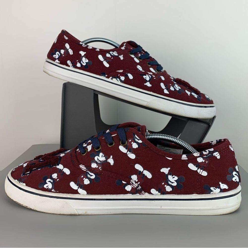Disney women’s burgundy lace up Mickey Mouse print sneakers shoes size 10